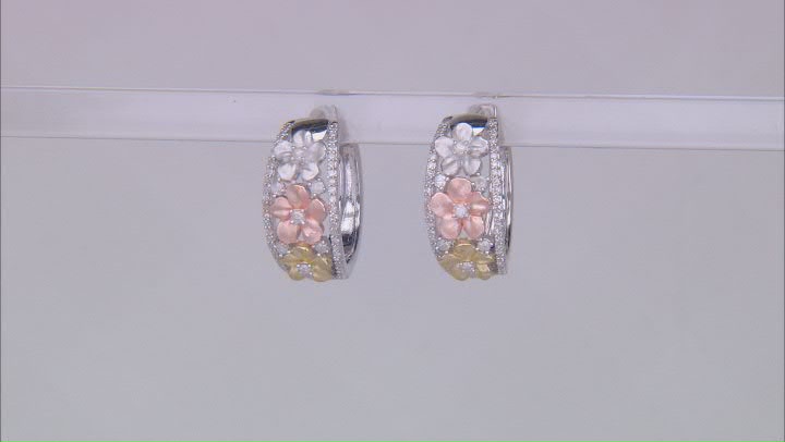 White Diamond Rhodium & 14K Yellow & Rose Gold Over Sterling Silver Flower Earrings 0.50ctw Video Thumbnail