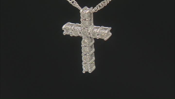 White Diamond Accent Rhodium Over Sterling Silver Cross Pendant With 18" Singapore Chain Video Thumbnail