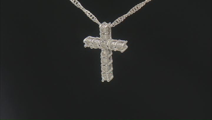 White Diamond Accent Rhodium Over Sterling Silver Cross Pendant With 18" Singapore Chain Video Thumbnail