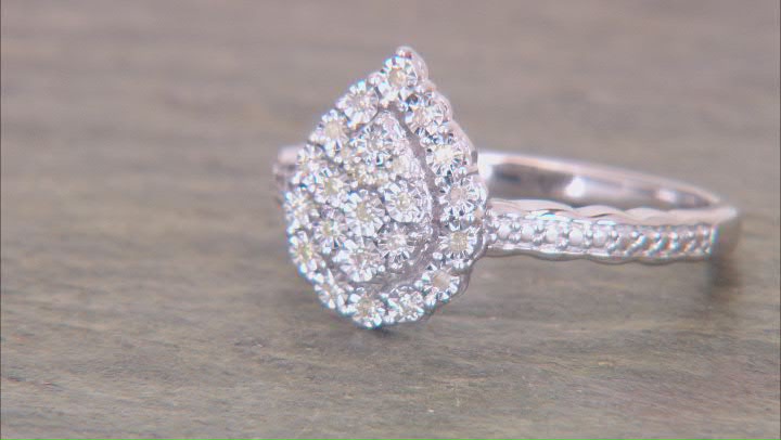 White Diamond Rhodium Over Sterling Silver Pear Shape Cluster Ring 0.10ctw Video Thumbnail