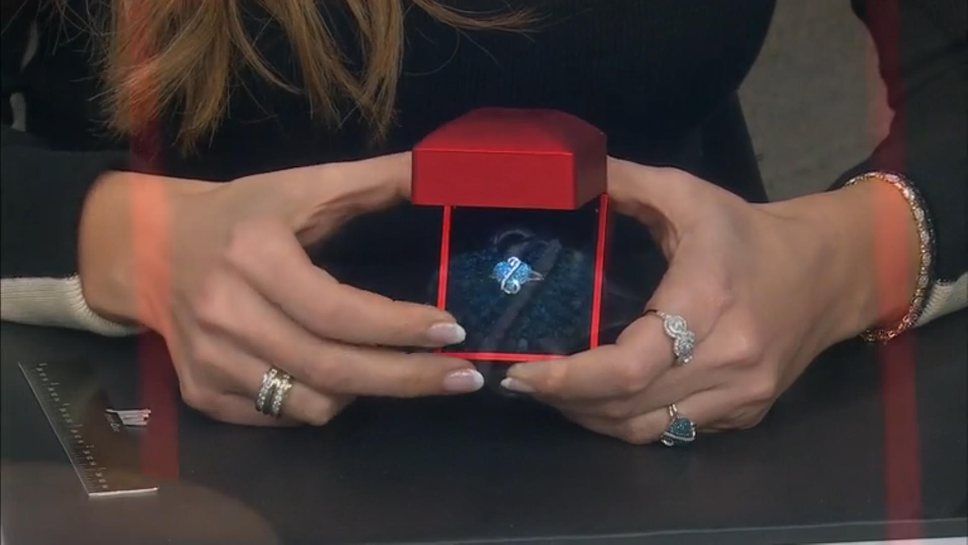 Blue And White Diamond Rhodium Over Sterling Silver Heart Cluster Ring 0.35ctw Video Thumbnail