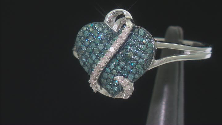 Blue And White Diamond Rhodium Over Sterling Silver Heart Cluster Ring 0.35ctw Video Thumbnail