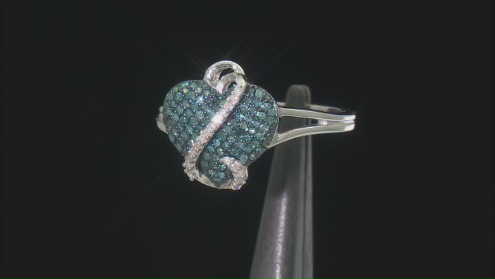 Blue And White Diamond Rhodium Over Sterling Silver Heart Cluster Ring 0.35ctw Video Thumbnail