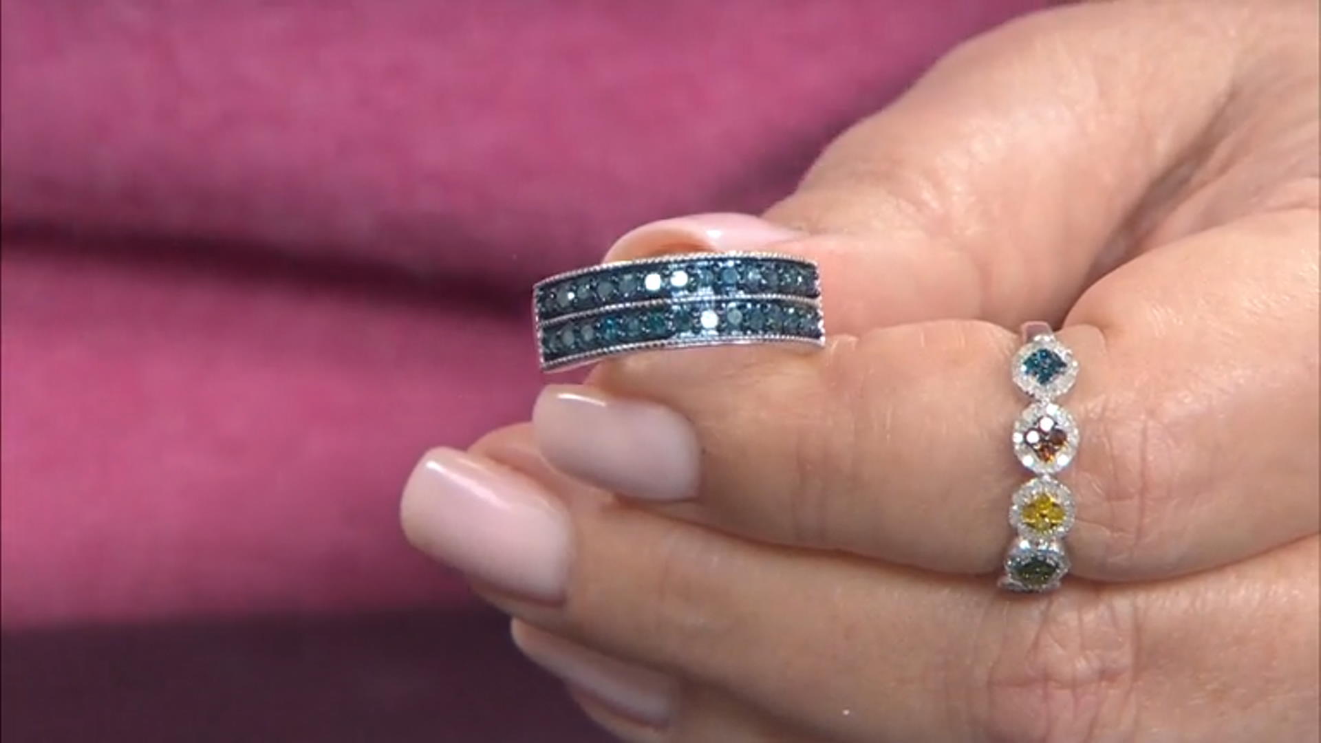 Blue Diamond Rhodium Over Sterling Silver Band Ring 0.75ctw Video Thumbnail