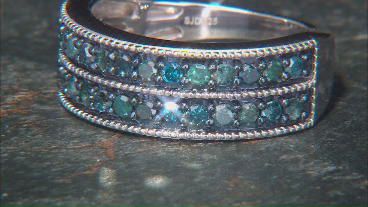 Blue Diamond Rhodium Over Sterling Silver Band Ring 0.75ctw Video Thumbnail