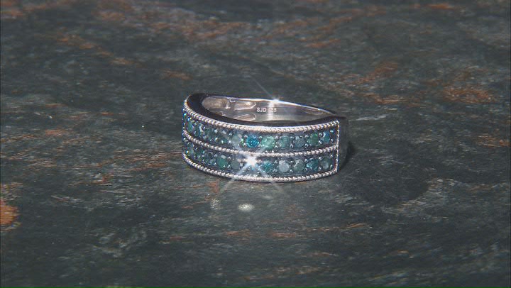 Blue Diamond Rhodium Over Sterling Silver Band Ring 0.75ctw Video Thumbnail