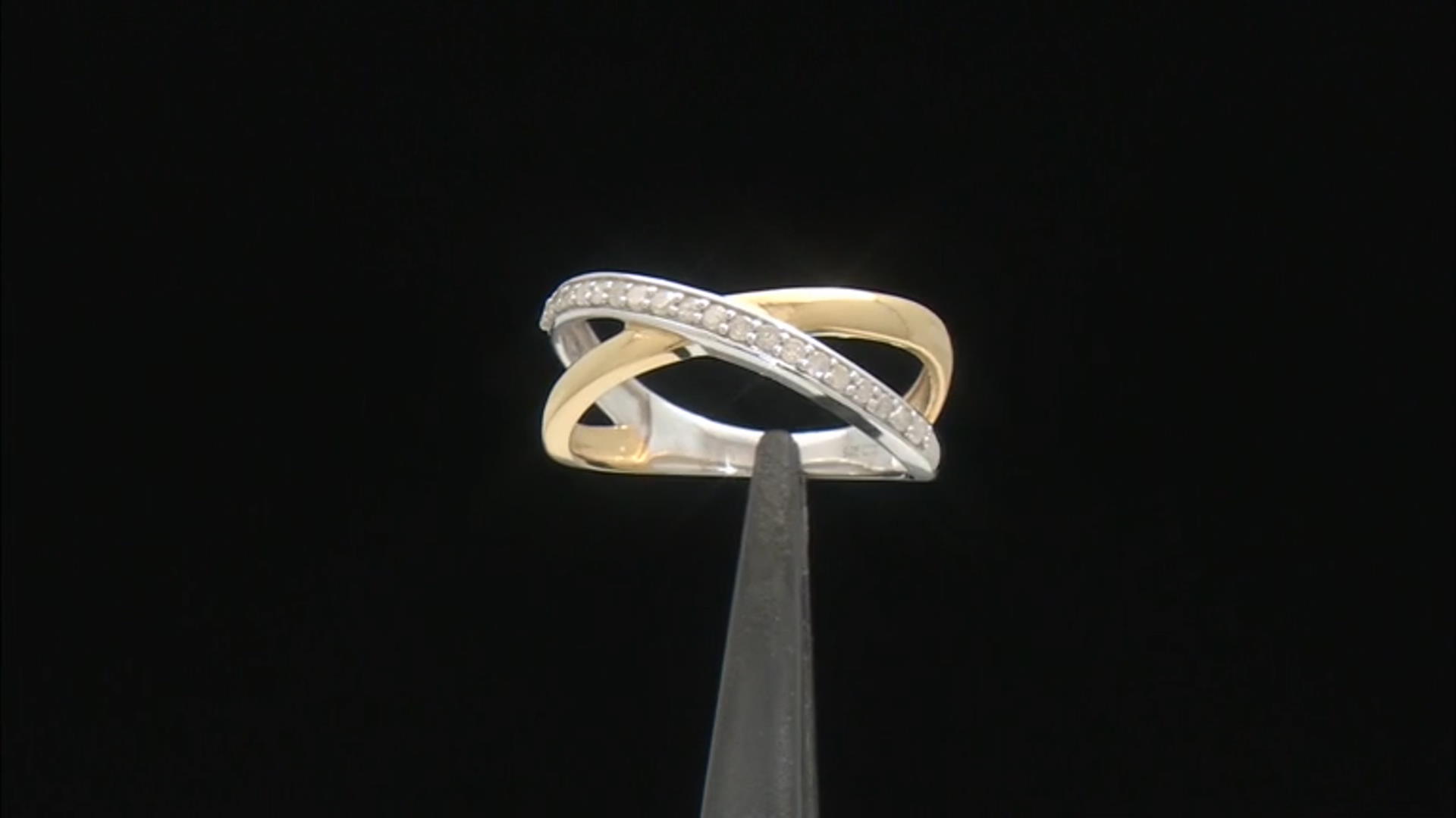 White Diamond Rhodium And 14k Yellow Gold Over Sterling Silver Crossover Ring 0.25ctw Video Thumbnail