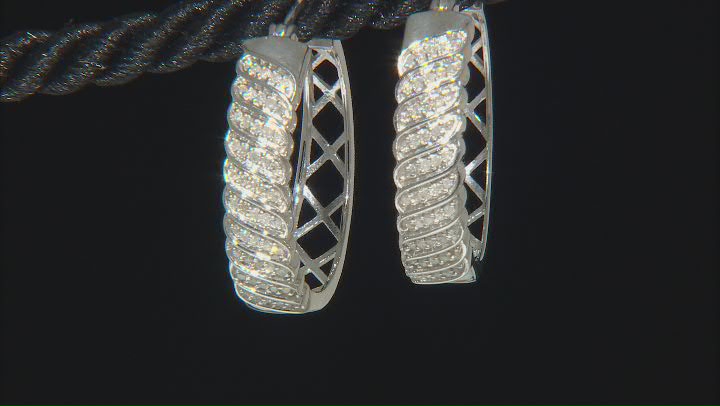 White Diamond Rhodium Over Sterling Silver Hoop Earrings 0.33ctw Video Thumbnail
