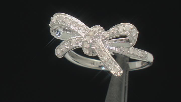 White Diamond Rhodium Over Sterling Silver Bow Ring 0.35ctw Video Thumbnail