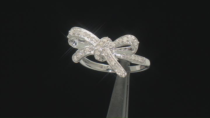 White Diamond Rhodium Over Sterling Silver Bow Ring 0.35ctw Video Thumbnail