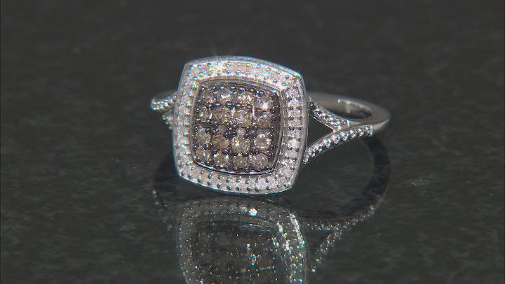Champagne And White Diamond Rhodium Over Sterling Silver Cluster Ring 0.45ctw Video Thumbnail