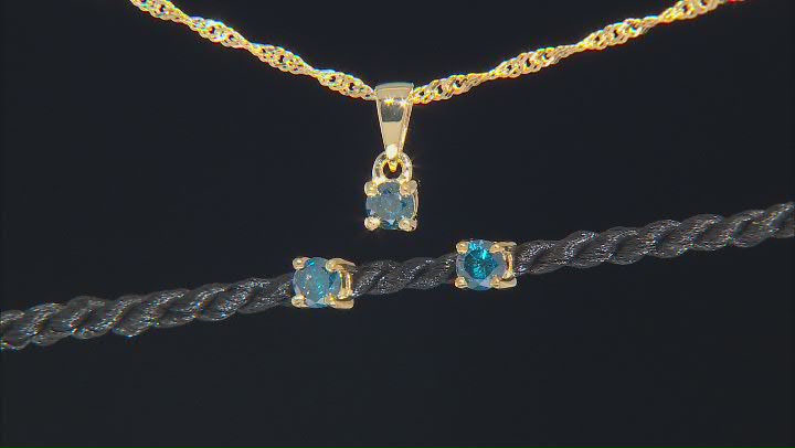 Blue Diamond 18k Yellow Gold Over Sterling Silver Pendant And Earring Jewelry Set 0.50ctw Video Thumbnail