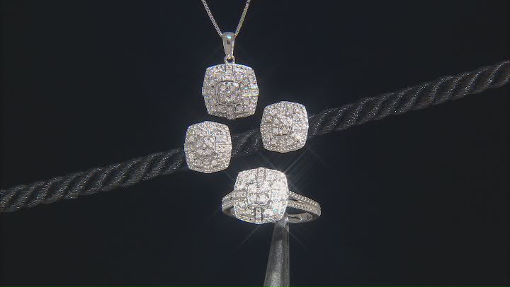 White Diamond Rhodium Over Sterling Silver Pendant, Earring And Ring Jewelry Set 0.25ctw Video Thumbnail