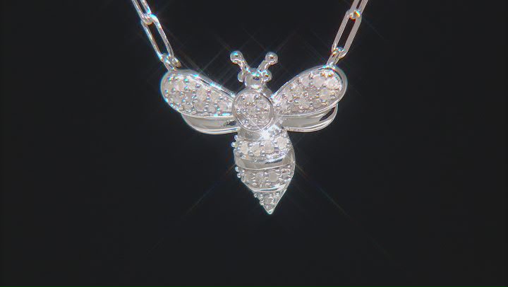 White Diamond Rhodium Over Sterling Silver Bee Necklace 0.15ctw Video Thumbnail