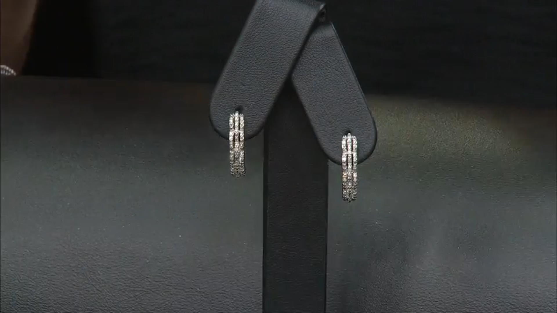 White Diamond Accent Rhodium Over Sterling Silver J-Hoop Earrings Video Thumbnail