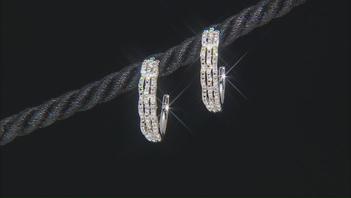 White Diamond Accent Rhodium Over Sterling Silver J-Hoop Earrings Video Thumbnail