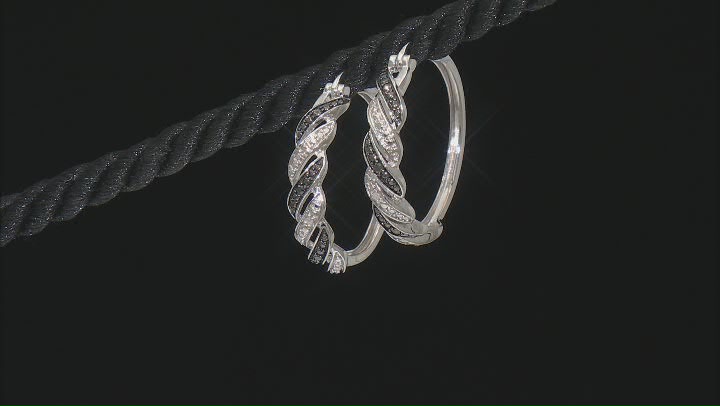 Black And White Diamond Accent Rhodium Over Sterling Silver Hoop Earrings Video Thumbnail
