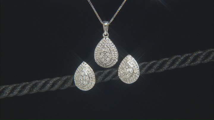 White Diamond Rhodium Over Sterling Silver Teardrop Pendant And Earring Jewelry Set 0.20ctw Video Thumbnail