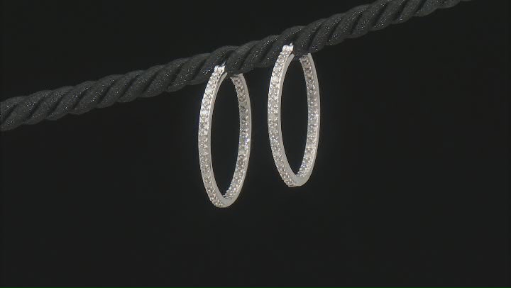 White Diamond Rhodium Over Sterling Silver Hoop Earrings 0.50ctw Video Thumbnail