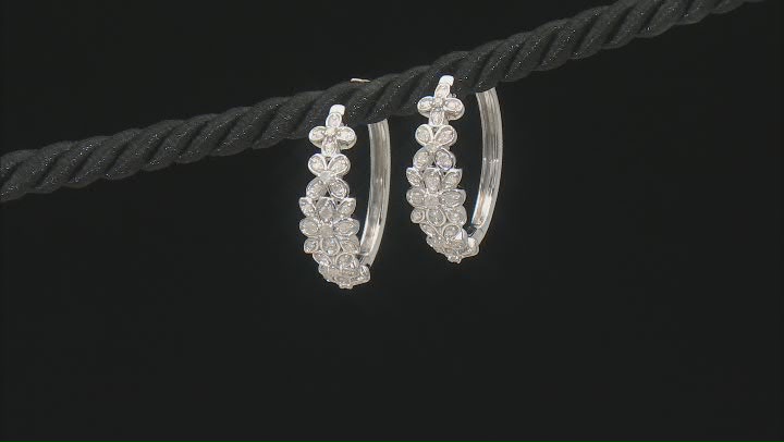 White Diamond Rhodium Over Sterling Silver Flower Hoop Earrings 0.50ctw Video Thumbnail