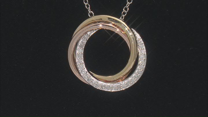 White Diamond Rhodium & 14k Rose & Yellow Gold Over Sterling Silver Circle Necklace 0.20ctw Video Thumbnail