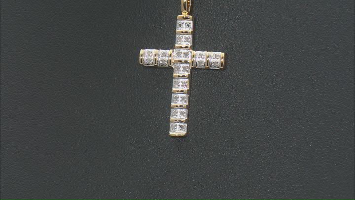 White Diamond 18k Yellow Gold Over Sterling Silver Cross Pendant With 18" Singapore Chain 0.10ctw Video Thumbnail