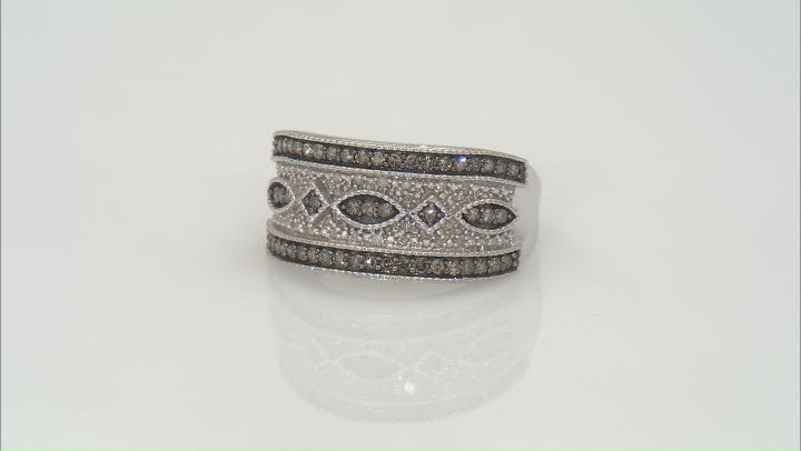 Champagne And White Diamond Rhodium Over Sterling Silver Wide Band Ring 0.50ctw Video Thumbnail