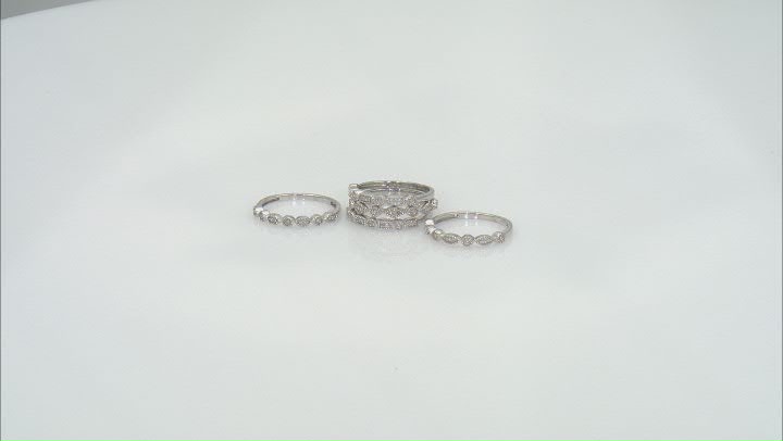 White Diamond Accent Rhodium Over Sterling Silver Set of 5 Band Rings Video Thumbnail