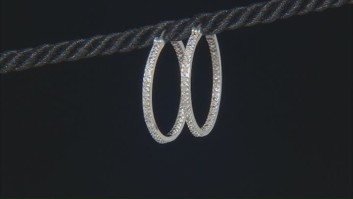 White Diamond Rhodium Over Sterling Silver Hoop Earrings 0.20ctw Video Thumbnail