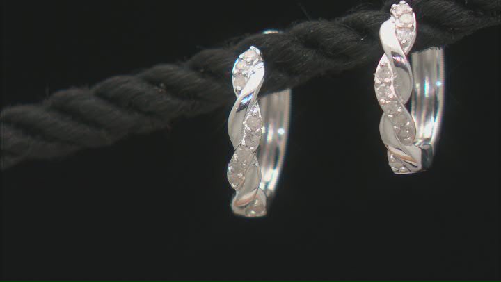 White Diamond Rhodium Over Sterling Silver Huggie Hoop Earrings 0.15ctw Video Thumbnail