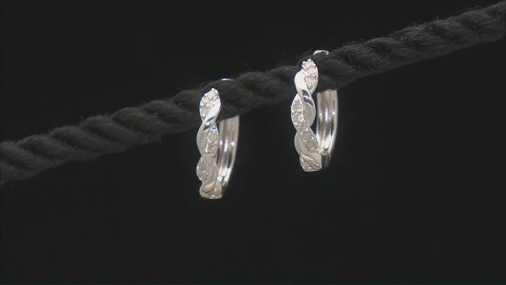 White Diamond Rhodium Over Sterling Silver Huggie Hoop Earrings 0.15ctw Video Thumbnail