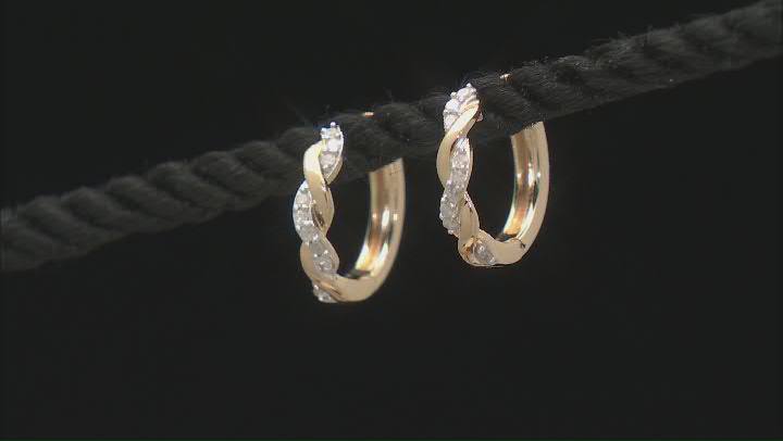 White Diamond 14k Yellow Gold Over Sterling Silver Huggie Hoop Earrings 0.15ctw Video Thumbnail