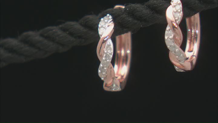 White Diamond 14k Rose Gold Over Sterling Silver Huggie Hoop Earrings 0.15ctw Video Thumbnail