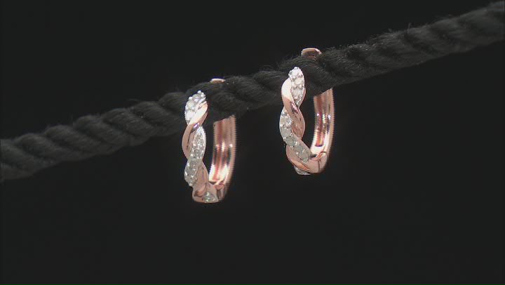 White Diamond 14k Rose Gold Over Sterling Silver Huggie Hoop Earrings 0.15ctw Video Thumbnail