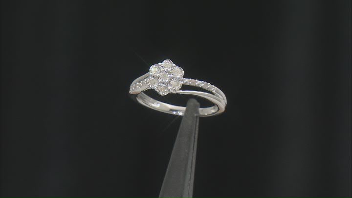 White Diamond Rhodium Over Sterling Silver Cluster Ring 0.10ctw Video Thumbnail