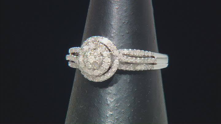 White Diamond Rhodium Over Sterling Silver Halo Ring 0.45ctw Video Thumbnail