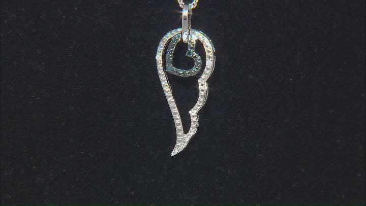 Blue And White Diamond Accent Rhodium Over Sterling Silver Angel Wing Pendant With 18" Chain Video Thumbnail