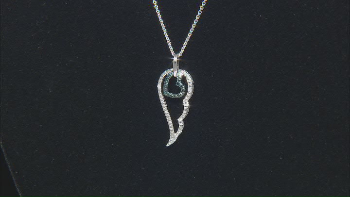 Blue And White Diamond Accent Rhodium Over Sterling Silver Angel Wing Pendant With 18" Chain Video Thumbnail