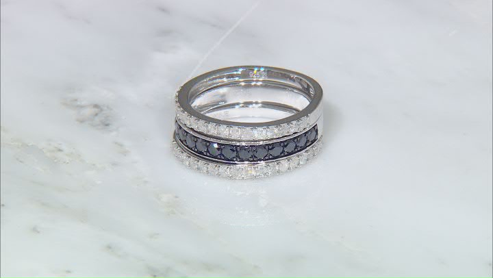 Black And White Diamond Rhodium Over Sterling Silver Set of 3 Band Rings 1.00ctw Video Thumbnail
