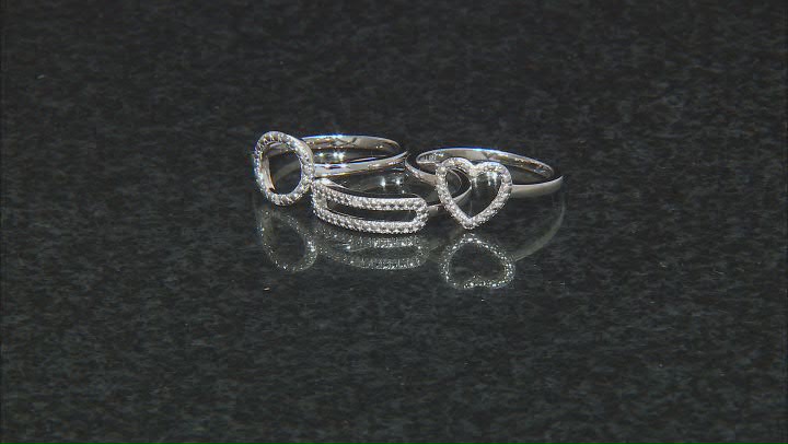 White Diamond Accent Rhodium Over Sterling Silver Set of 3 Rings Video Thumbnail