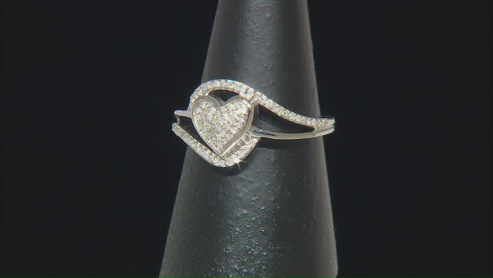 White Diamond Rhodium Over Sterling Silver Cluster Heart Ring 0.25ctw Video Thumbnail