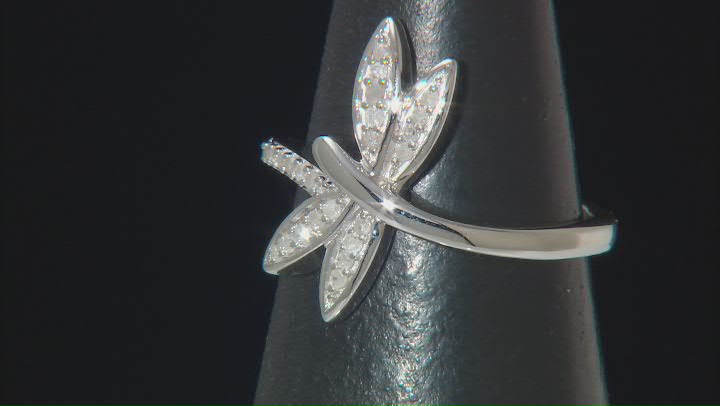 White Diamond Rhodium Over Sterling Silver Dragonfly Ring 0.20ctw Video Thumbnail