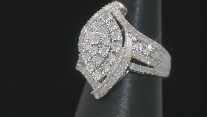 White Diamond Rhodium Over Sterling Silver Cluster Ring 1.00ctw Video Thumbnail