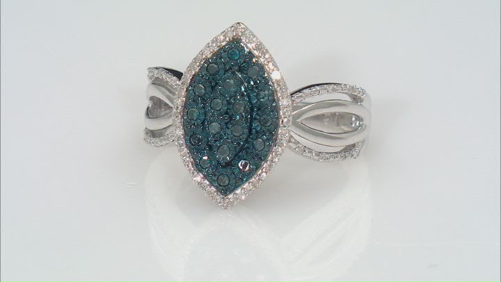Blue Velvet Diamonds™ And White Diamond Rhodium Over Sterling Silver Cluster Ring 0.25ctw Video Thumbnail