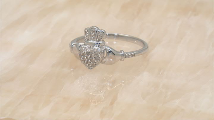 White Diamond Rhodium Over Sterling Silver Claddagh Ring 0.15ctw Video Thumbnail