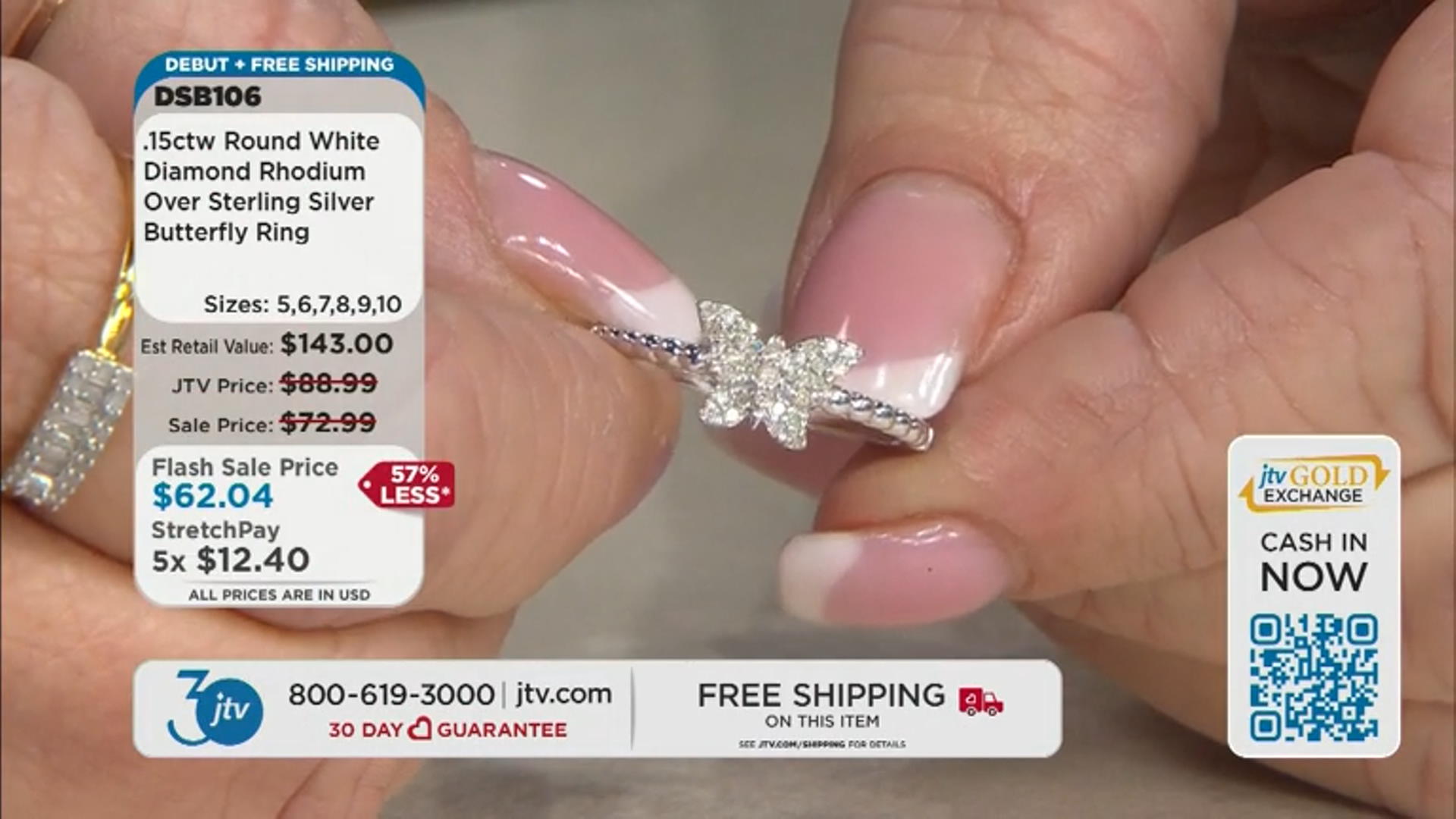 White Diamond Rhodium Over Sterling Silver Butterfly Ring 0.15ctw Video Thumbnail