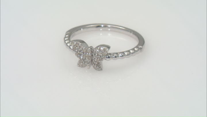 White Diamond Rhodium Over Sterling Silver Butterfly Ring 0.15ctw Video Thumbnail