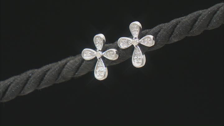 White Diamond Rhodium Over Sterling Silver Cross Earrings 0.10ctw Video Thumbnail