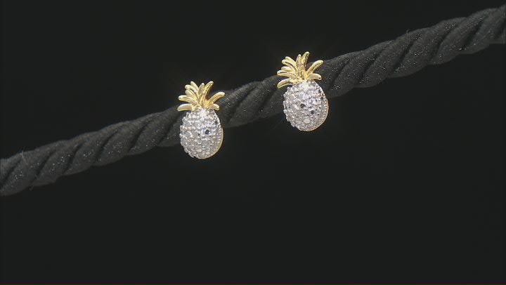 White Diamond Accent 18k Yellow Gold Over Sterling Silver Pineapple Earrings Video Thumbnail