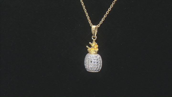 White Diamond Accent 18k Yellow Gold Over Sterling Silver Pineapple Pendant With 18" Cable Chain Video Thumbnail